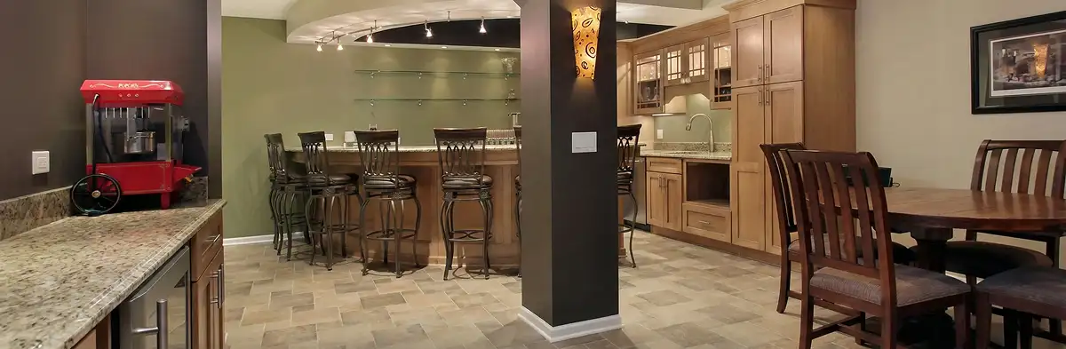modern basement remodeling with custom finishes and open layout in a home in San Jose, CA