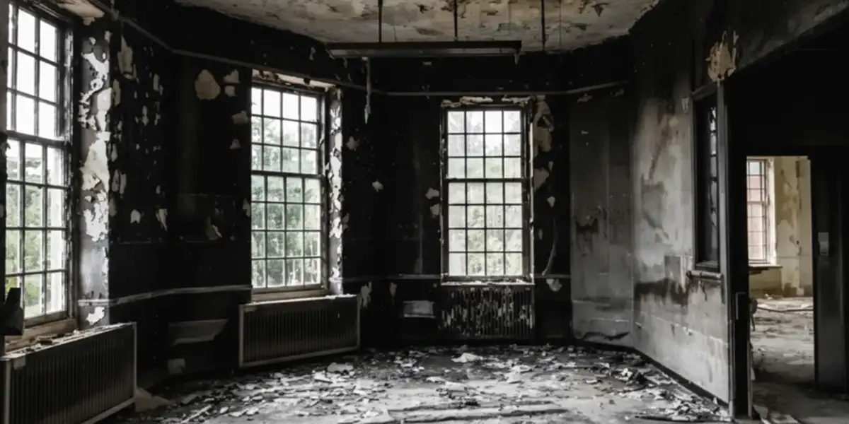 fire damage repair addressing severe interior damage and smoke residue inside a burned home in San Jose, CA