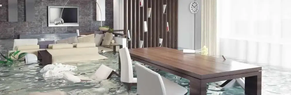 home interior affected by water damage with flooded floors and displaced furniture in San Jose, CA